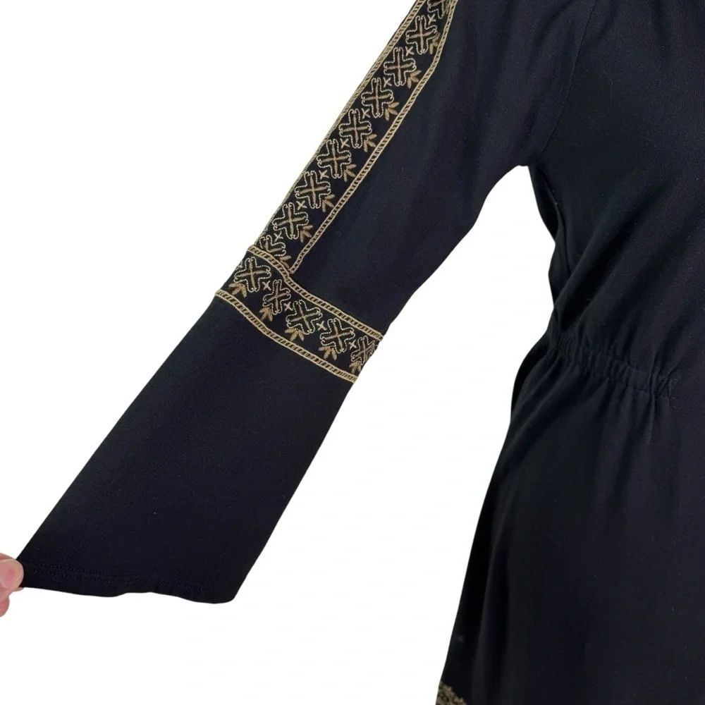 J. Jill Embroidered Cotton Blend Boho Knit Peasant Sheath Dress Black Size S